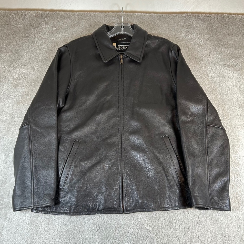 Eddie Bauer Legend Leather Jacket Womens L Brown Full Zip Side Buckle Pebbled